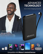 Portable Charger with Built in Cable - 10000mAh Ultra-Slim Portable Charger Power Bank with USB-C Cable, Lightning Cable - Fast Charge 20W - LED Battery Indicator, Power Bank (Black, 10.000mAh)