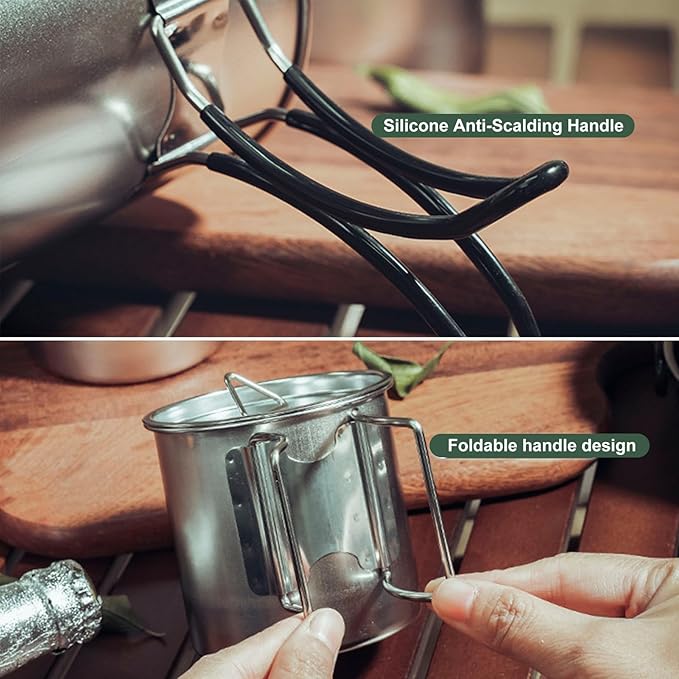 5PCS Stainless Steel Camping Cooking Set Cookware Mess Kit Cook Pots and Pan Set with Cups & Storage Bag, Lightweight Camping Cookware for Hiking Backpacking Outdoor Cooking and