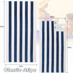 Exclusivo Mezcla 4 Pack Cotton Oversized 35x70 Inches Soft Cabana Stripe Thick Beach Towel, Super Absorbent Travel Bath Pool Towel (Dark Navy)