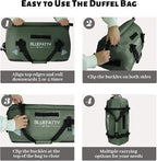 Waterproof Motorcycle Duffel Bag Roll Top Dry Duffel Bag with Quick-fixed Straps for Rafting, Boating, Kayaking, Travel, 50L(Army Green)