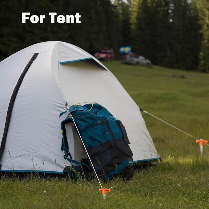 Cheardia 20 Pack Tent Stakes Heavy Duty, 9.75 Inch Yard Stakes Non-Rust Metal Tent Pegs Ground Stakes Tent Spikes for Camping Patio, Garden, Canopies, Grassland, Outdoor, Orange