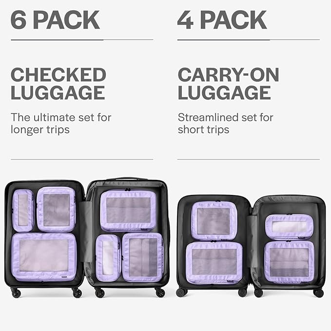 Compression Packing Cubes for Travel - Luggage Organizer Bags - Double Zipper Packing Cubes for Suitcases (4-Pack, Purple)