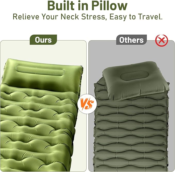 KASBAH Camping Sleeping Pad,6 inch Thick Inflatable Camping Mattress with Built-in Foot Pump and Pillow,Ultralight Sleeping Mat Backpacking Gear for Outdoor Hiking,Camping, Traveling and Tent