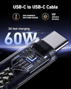 USBC to C Cable 10FT USB C Cables 60W, Long USB Type C Fast Charging Cable for Car Durable iPhone USB C Charger Cable USB C Cord for iPhone 17/16/15/Pro Max, Samsung Galaxy and More-Black