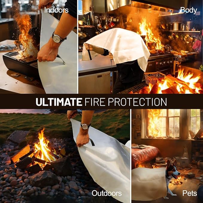 2-Pack Emergency Fire Blanket for Home & Kitchen, 40” x 40" Flame-Resistant Blankets Suitable for Camping, Barbecue, Picnic, Car, Fireplace & Warehouse Emergency Survival Safety Blankets.
