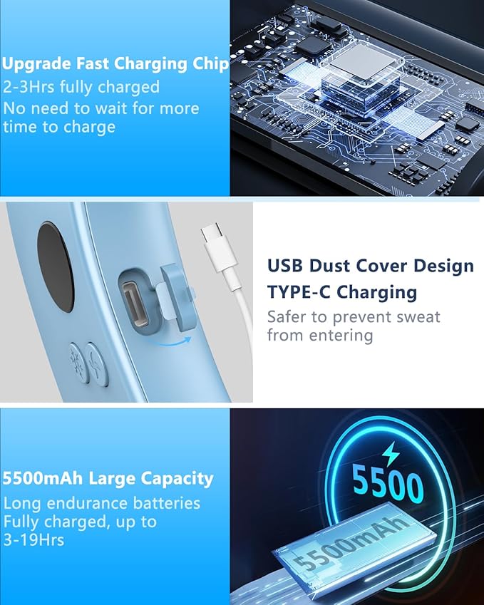 Neck Air Conditioners with Cooling Plate,Portable Neck Fan Rechargeable,Long Lasting Power Unit AC,Light Weight Individual Hangable Headband Cooler Fans for Traveling Camping Outside Walking Blue