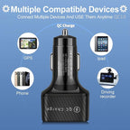 Amiss Car Charger Adapter, 6 USB Multi Port, Fast Charger, Include QC 3.0 and 5 Other Ports, Car Interior Accessories, Fit for iPhone 13/12/11/pro, Samsung Galaxy/Note S10/S9/S8, Android - Black