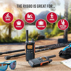 Cobra RX680 2-Pack Walkie Talkies & Compatible Cobra GA-SV01 2P Surveillance Headset Microphones: Rugged & Splashproof Two-Way Radios, Rechargeable, 60 Preset Channels, 38-Mile Range, Black/Orange