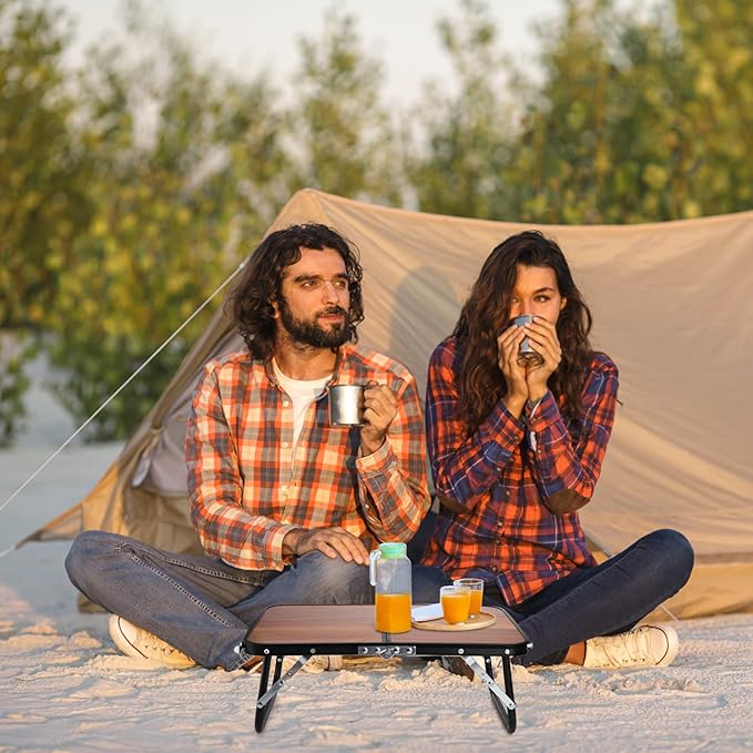 Folding Camping Table, Mini Portable Beach Table with Carry Handle, Ultralight Compact Picnic Dining Low Table for Grill, Indoor Outdoor, Garden, Patio, BBQ, Party