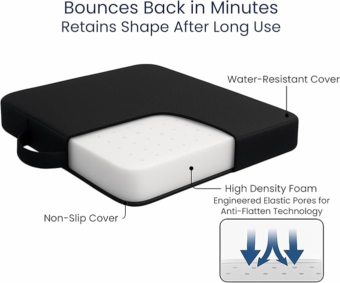 2-Pack Stadium Seat Cushions for Bleachers – Waterproof 2.8" Extra Thick for Long Sitting Hours, Portable Bleacher Cushions, Lightweight Stadium Seat Pads, Suitable for Outdoor Use (Black)