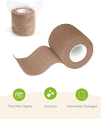 FriCARE Self Adhesive Bandage Wrap, Medical Tape in First Aid Kit, Cohesive Bandages for Wounds Sport Vet, FSA/HSA Eligible, 2 Inches X 5 Yards 6 Rolls, Dark Brown
