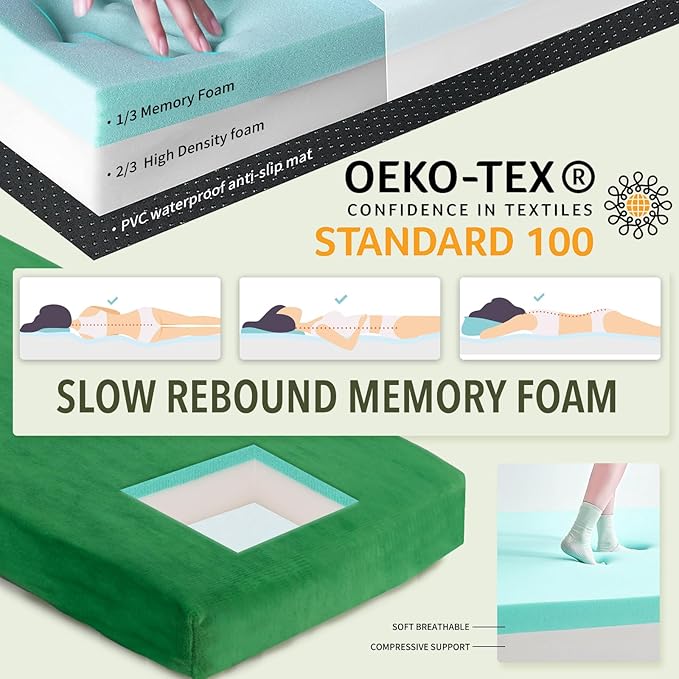 Sleeping Pad,3-inch Thick Memory Foam Camping Mattress,Portable Roll-Up Mat for Car/Tent/Floor/Cot/Travel,Comfortable Pad for Guests Sleepover