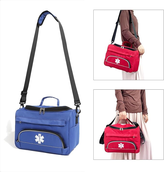 Empty Medicine Bag for Travelling Red First Aid Bag On Call Trauma Bag EMT First Responder Carrier Bag Medical Supplies Kit Emergency Bag for School(Bag only)