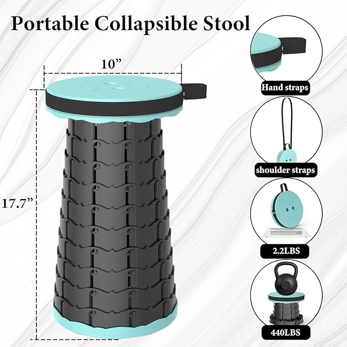 2025 Upgraded Portable Folding Stool, Collapsible Stools, 440lbs Max Weight, Lightweight But Sturdy, Telescoping Foldable Camping Stool for Outdoor Fishing Hiking Travel BBQ