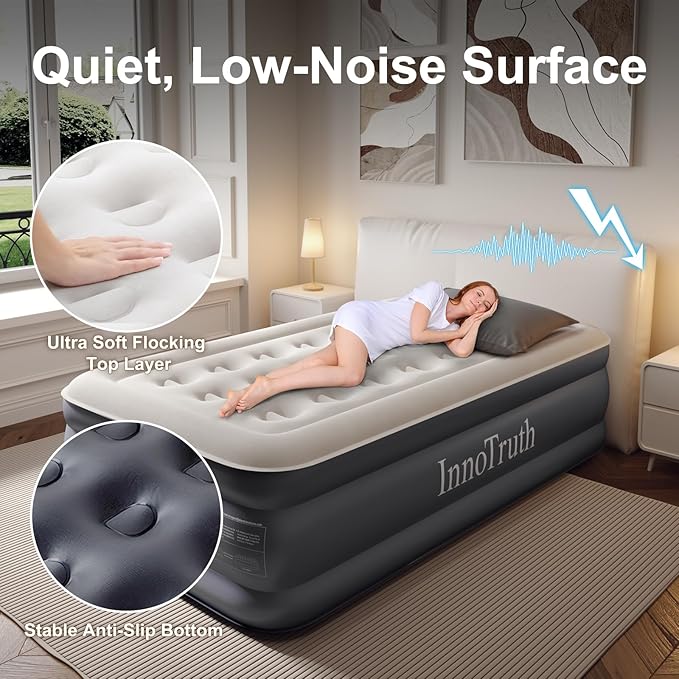 InnoTruth Twin Air Mattress with Built in Pump, Inflatable Blow up Mattress, 18" Raised Colchones Inflables Air Bed, Back to School Supplies, Ideal for Home and Outdoor Camping, 300lb Weight Capacity