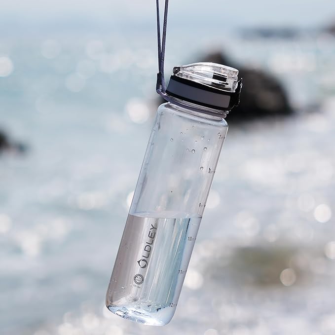 OLDLEY 32 oz Water Bottle, Motivational Water Bottle with Time Marker, Sports Water Bottle With Strap, Leakproof & BPA Free Large Water Bottles for School, Gym, Travel, Outdoor, Tritan, Transparent