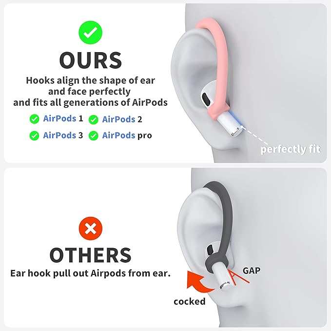 Ear Hooks 2 Pairs for AirPods Pro 2 & 1, AirPods 4 & 3, Anti-Slip Comfortable Fit, Ergonomic Design, Accessories (Medium, Pink)