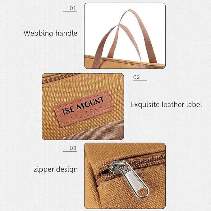 Tent Stakes Bag-Double Layer Thickened,Tent Pole Pegs Bag,Tent Camping Accessories Storage Bag,Canvas Tool Bag Organizer with Zipper for Outdoor,Hiking,(Brown35CM)