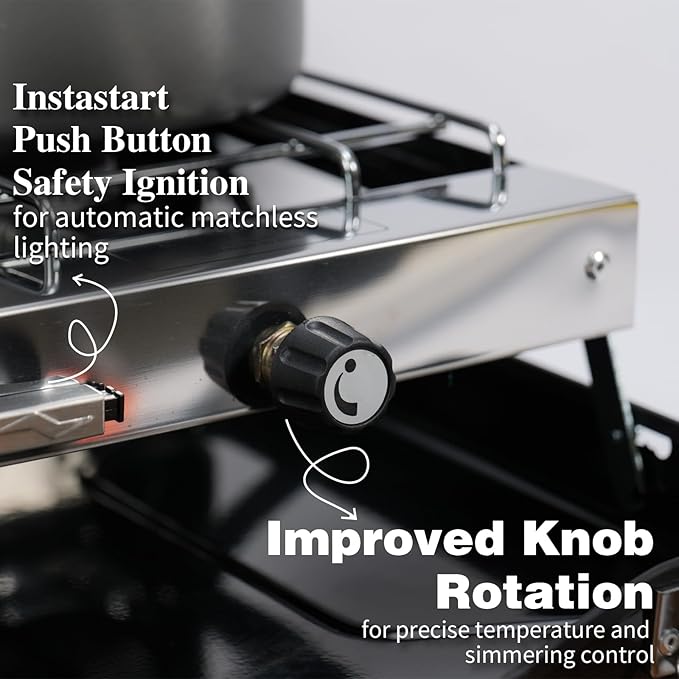 3-Burner Propane Camping Stove - Portable Stove with Adjustable Burners, Wind Guards, Toast Tray, 20,400 BTUs for Camping, Tailgating, BBQ, Picnics