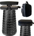 Portable Collapsible Stool Set - Heavy Duty Square Collapsible Stool + Thick Seat Cushion - 550lbs Load Capacity for Camping Picnic Gardening Travel (Black/Black)