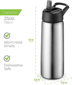 SipX™ Triple-Insulated Stainless Steel Water Bottle 25oz. With 3 Lids, BPA-Free Reusable Insulated Water Bottle Keeps Cold 24 Hours, Metal Water Bottle Made Of Sustainable Material For Hiking & Biking