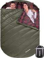 KingCamp Double Sleeping Bag for Adults, Queen Size 2 Person XXL Flannel Sleeping Bag, Waterproof Lightweight Flannel Quilt with 2 Pillows, Perfect for Couples Family Camping Hiking