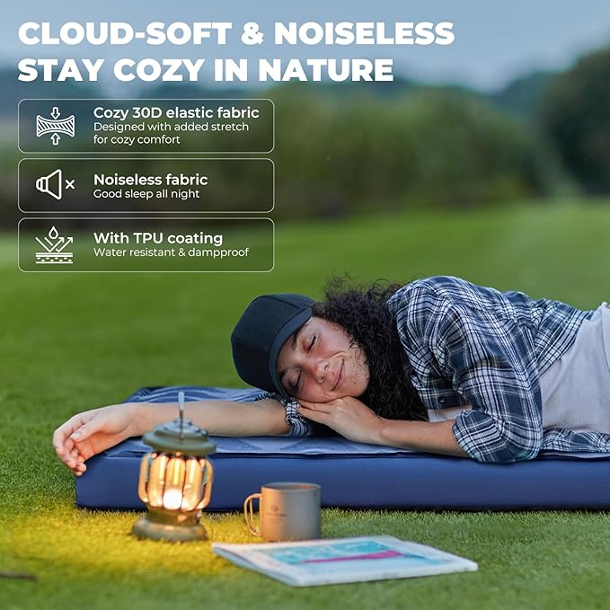 KingCamp Self Inflating Sleeping Pad, R 7.9 Air & Foam Sleeping Pad for Camping, 3" Thick Single Camping Mattress with 3D Sidewalls & Wave Surface Cut for Outdoor Tent Cot Car, PVC Free (Navy)