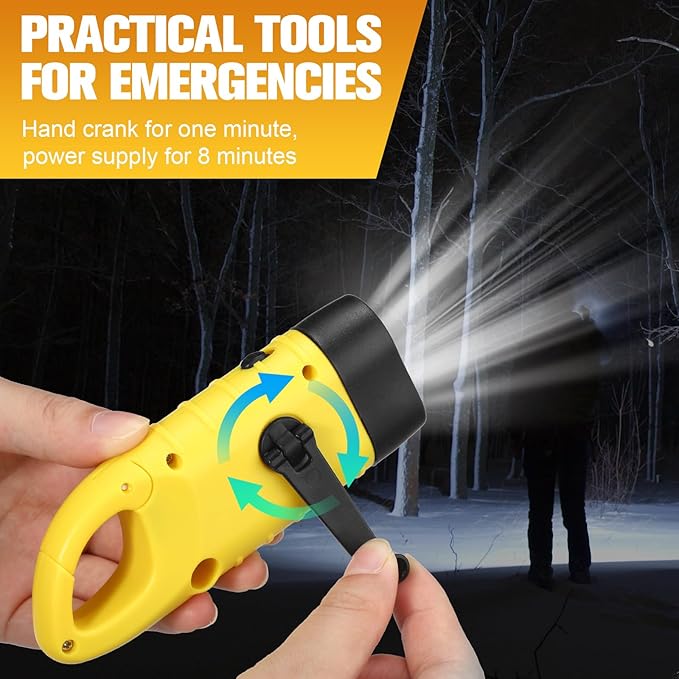 Mudder 6 Pcs Hand Crank Solar Powered Flashlights Emergency Rechargeable LED Handheld Flashlights for Survival Gear Outdoor Sports Camping Hiking Backpack Safety(Green,Yellow)