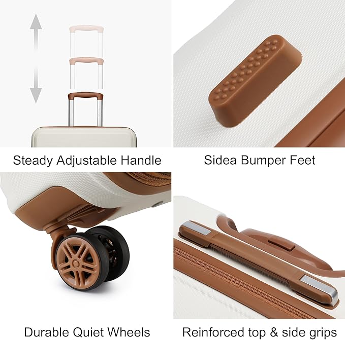 Kono 3 Piece Luggage Sets Expandable(only 28") Lightweight with Spinner Wheels TSA Lock Hardside Travel Rolling Suitcases 20in 24in 28in Carry on Cream White