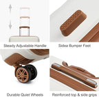 Kono 3 Piece Luggage Sets Expandable(only 28") Lightweight with Spinner Wheels TSA Lock Hardside Travel Rolling Suitcases 20in 24in 28in Carry on Cream White