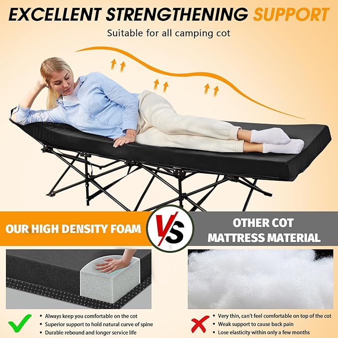 CYMULA Camping Cot Mattress 2in Memory Foam Sleeping Pad,Soft Warm Non-Slip Camping Mattress Topper with Retaining for Adults,Portable Roll up Pad for Travel(75 x30)（only Mattress）