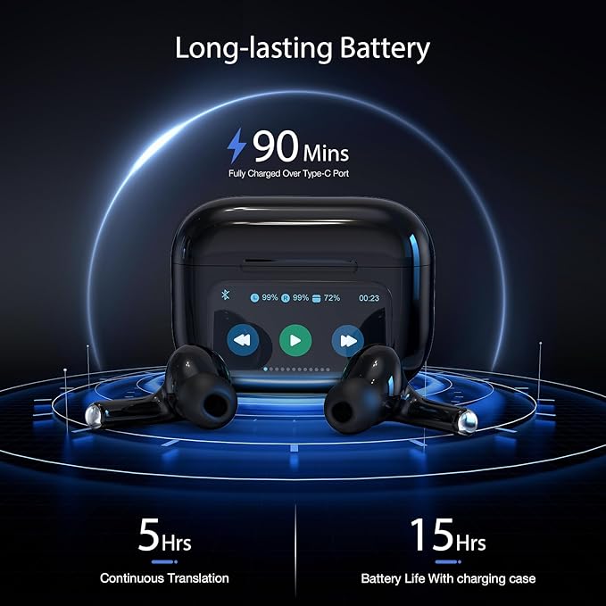 Ai Translation Earbuds Real Time 144 Languages & Accents Translator Earbuds with 8-Language Offline Translator Device Two Way, Auriculares de traducción for Language Learning Travel Business White