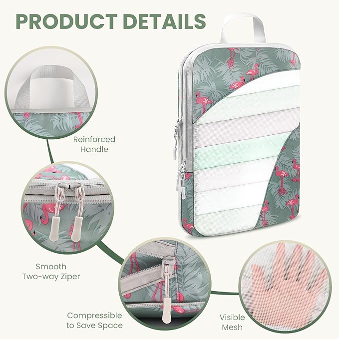 10 Set Compression Packing Cubes, Lightweight Travel Essentials, Stretchable Expandable Storage Bags, Compression Bags for Travel Accessories Luggage Storage Set (Green, 10 set)