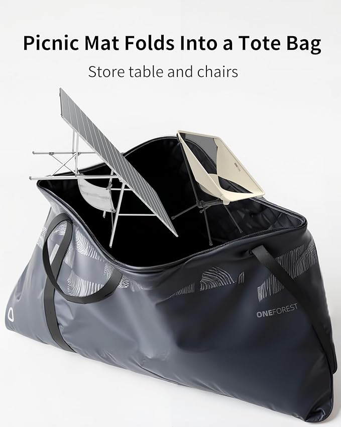 ONEFOREST Camping Table with 2 Camping Chairs and Picnic Blanket, Blanket Tote to Organize Table and Chairs for Outdoor Hiking Picnics BBQ Cooking