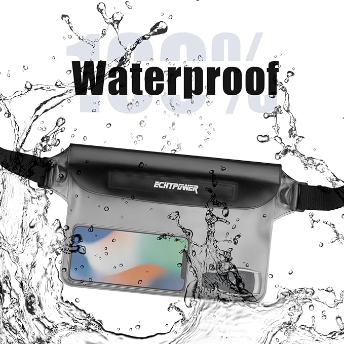 ECHTPower 2-Pack Waterproof Pouch Bag, Waterproof Fanny Pack, Waterproof Dry Bag with Adjustable Waist Strap for Beach Swimming Kayaking Floating Boating