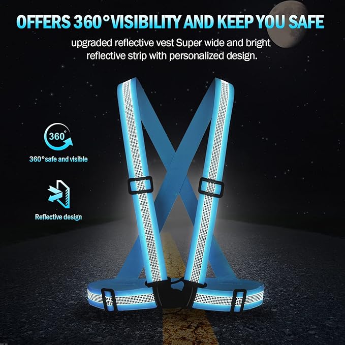 Reflective Vest Running Gear,Reflective Straps Safety Vest High Visible Vest for Night Running,Cycling,Motorcycle,Walking Vest 2Pack