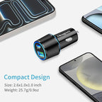67.5W Car Charger USB C Super Fast Charging, 45W USBC & QC3.0 Port Plug for iPhone 17 Pro Max/Air/16/15/iPad, Samsung S26/S25 Android Cell Phone, Dual 12V Cigarette Lighter Adapter+ 3.3ft Type C Cable