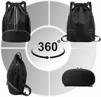 Hoedia Sports Drawstring Backpack - String Swim Gym Bag with Shoes Compartment and Wet Proof Pocket for Women and Men