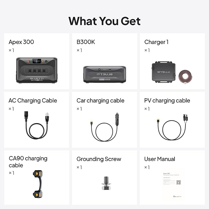 BLUETTI Portable Power Station Apex 300 & B300K & Charger 1 (560W Alternator Charger), 5529.6Wh LFP Battery Backup with 6 3840W AC Outlets, On-the-Go Recharging, for Camping, RV Life (2025 New)