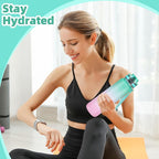 OLDLEY 32 oz Water Bottle, Motivational Water Bottle with Time Marker, Sports Water Bottle With Strap, Leakproof & BPA Free Large Water Bottles for School, Gym, Travel, Outdoor, Tritan,Green&Pink