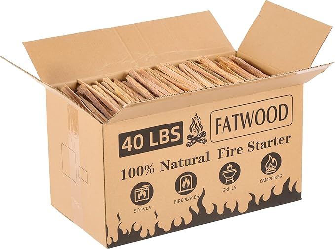 40 lbs Fatwood Fire Starter Sticks, 100% Natural Kindling Firewood Firestarter for Stoves, Pine Wood for Fireplaces, Campfires, Bonfires, Grill