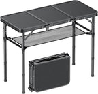 Folding Camping Table, 3 FT Folding Portable Camping Table, Outdoor&Indoor Picnic Table with 3 Adjustable Height Max 27.1",Lightweight Aluminum Camping Tables, Car Camping Essentials-Pure Black
