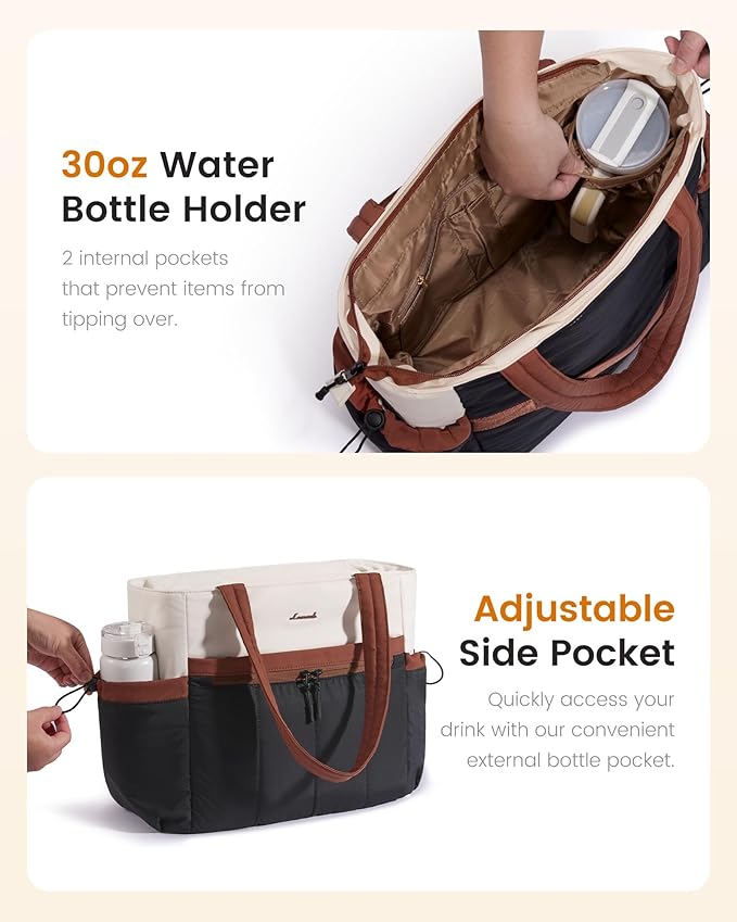 LOVEVOOK Puffer Bag for Women, Ultra-Lightweight Work Tote with Organized Compartments, 15.6/17.3“, Travel Carry-on & Gym Bag