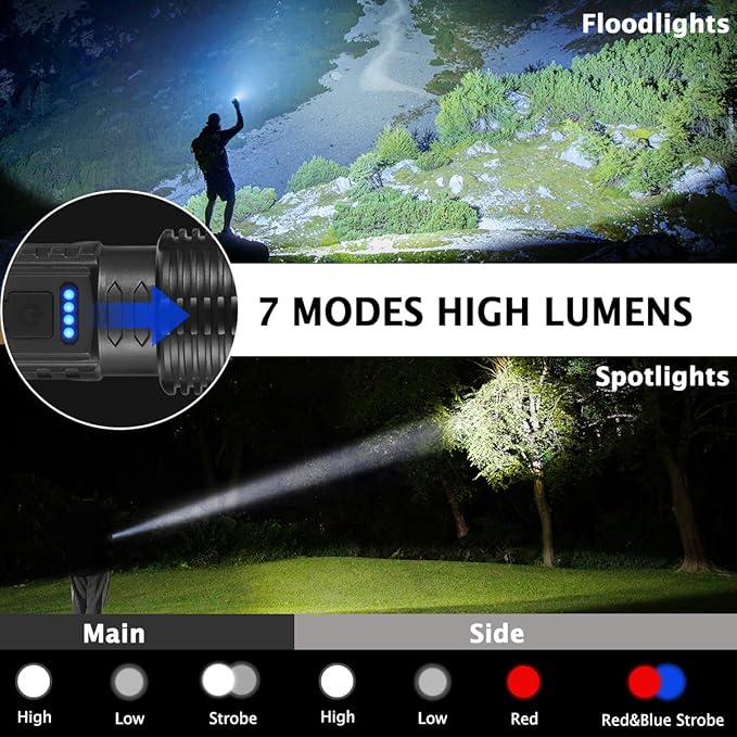 1Pack Flashlight Rechargeable, Rechargeable Flashlights High Lumens L9000, Super Bright Flashlight Powerful, Tactical Flashlights High Lumens, LED Flash Light High Powered for Home Emergencies Camping
