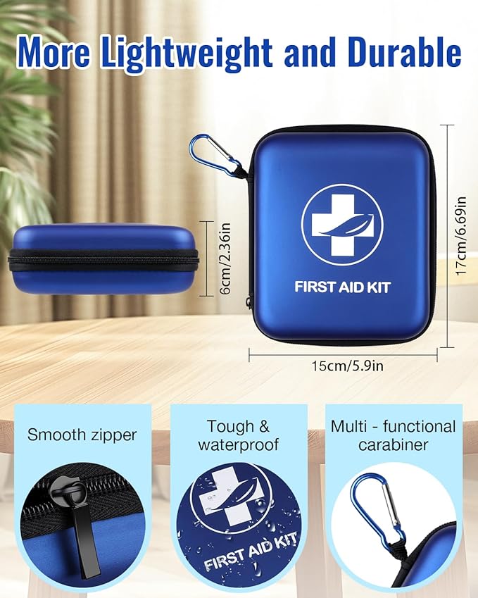 Mini First Aid Kit, 163 Pcs Small Medical Kit, Emergency First Aid Supplies and Survival Kit with Hard Shell - Perfect for Travel, Home, Outdoor, Office, Camping, Hiking
