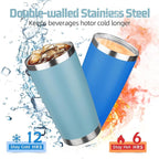 20 oz Tumbler with Lids and Straws, Stainless Steel Insulated Travel Coffee Mug, Double Wall Vacuum Insulated Tumblers, Powder Coated Coffee Tumbler for Cold & Hot Drinks (Maya Blue, 6 Pack)