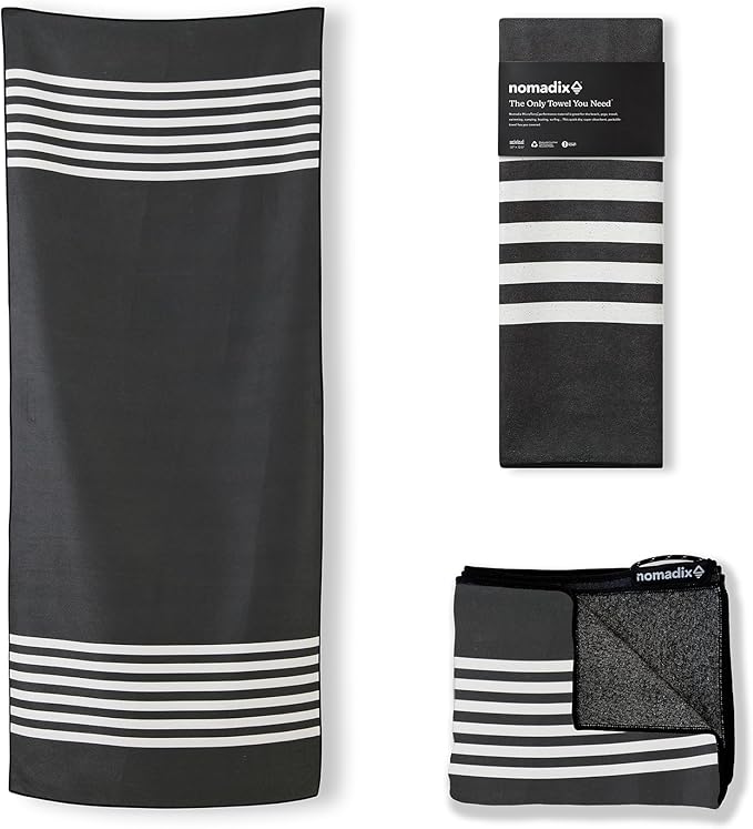 Nomadix Original Towel - Perfect for Beach, Pool, Travel, Camping, Yoga - Made with Recycled Materials - Super Absorbent - Sand Resistant - Poolside Black - 72.5x30