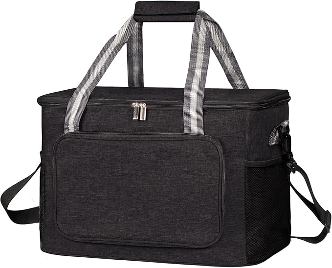 iknoe Large Cooler Bag Collapsible, 24L Insulated Bags, Leakproof Lunch Cooler Tote with Multi-Pockets for Adult Insulated Thermal Bag for Beach, Picnic, Office Work, Black 36-Can