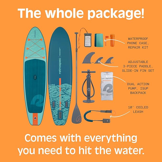 Retrospec Weekender Inflatable Stand Up Paddle Board Includes Paddle, Pump, and Accessories 10’6” Lightweight iSUP, Puncture Resistant Inflatable Paddle Board for Adults