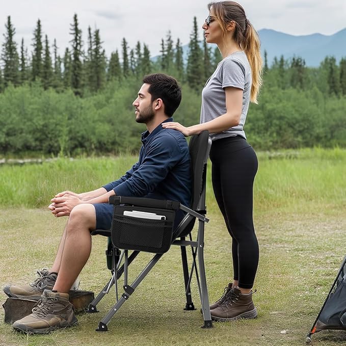 Oversized Camping Chair for Adults Heavy Duty,Heavy Duty Lawn Chair with Side Pockets，Outdoor Camping, Fishing, Beach,Hiking Foldable Camping Chair